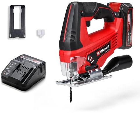 Einhell Power X-Change Cordless Jigsaw with Battery and Charger - 18V Electric Saw with Pendulum Stroke Function for Cutting Wood, Plastic and Metal - TC-JS 18 Li Jigsaw Tool + 2.5Ah Starter Kit