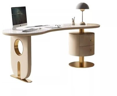 Scrivania da Lavoro Scrivania in ardesia French Cream Wind, moderna, luminosa, di lusso, for PC, scrivania di design, scrivania da consulenza curva Scrivania da Ufficio(140 * 77 * 75cm)