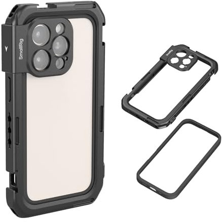 SMALLRIG Cage vidéo Mobile Basic Edition pour iPhone 16 Pro avec Plaque arrière d'objectif à Monture en T, Cadre Souple en TPU, pour Le Tournage vidéo, la Diffusion en direct-5008