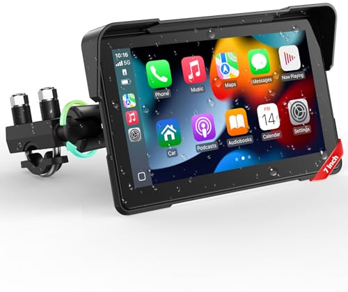 LAMTTO 7-Inch Wireless Motorcycle Carplay GPS Navigation System with Apple Carplay and Android Auto, Portable Moto Car Play Screen with Dual Bluetooth, Navigation, Siri, Google Assistant, Anti-Glare