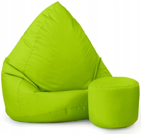Pouf Poltrona Sacco con Poggiapiedi Verde Chiaro 112x82x82 cm - Pouf Sacco XXL da Esterno Impermeabile - Pratico e Facile da Trasportare - Bean Bag per Adulti e Bambini - Fodera Lavabile