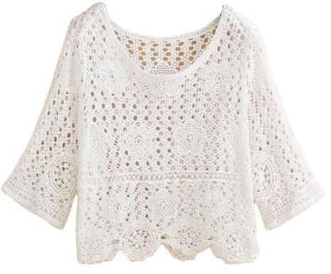 WLLDDDIU Bolero Femme, Cardigan Au Crochet pour Femme, Pull Décontracté, Ample, Ajouré, Manches 3/4, Élégant, Léger, pour L'Été, pour La Plage, pour Robe À Bretelles