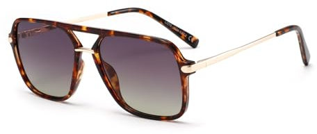 H HELMUT JUST Trendy Vintage Aviador Gafas de sol cuadradas para Mujeres Hombres Retro 70s (Carey/Gris-verde gradual)