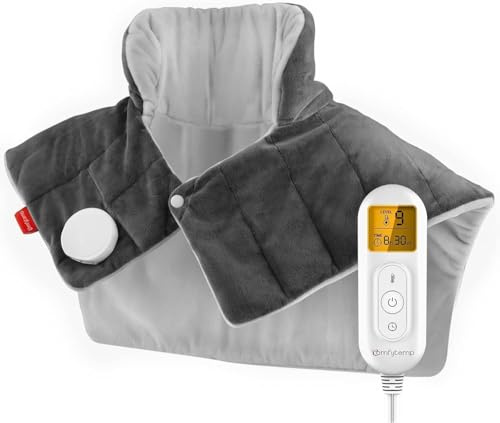 Comfytemp Termoforo per Cervicale e Spalle, 9 Livelli di Calore, Cuscinetto Termico per Spalla e Schiena, Scaldacollo Elettrico per Cervicale, Spegnimento Automatico, Cuscino Termico, 48×56cm, Grigio