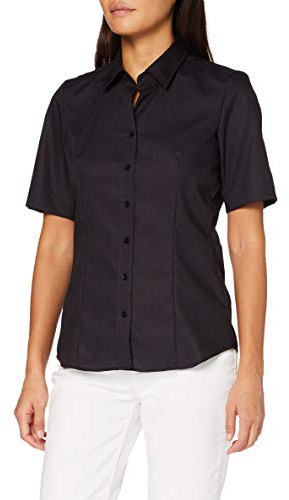 Seidensticker Damen City Kurzarm Regular Fit Uni Bügelfrei Hemdbluse, Schwarz, 42 EU