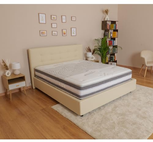 Materassimemory.eu Materasso Memory Aloe Therapy Latex Alto 28cm Matrimoniale 160x190 detraibile, 7 cm Memory, 11 Zone di portanza differenziata, Sfoderabile Lana/Cotone, in Omaggio Cuscini