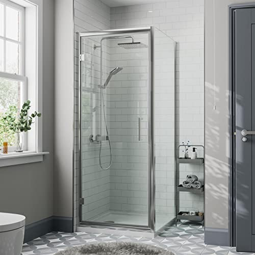 Diamond® 800 x 800mm Hinged Shower Enclosure Door Screen for Wet Room Cubicle Enclosures, 8mm Toughened Safety Glass, Framed, Polished Chrome