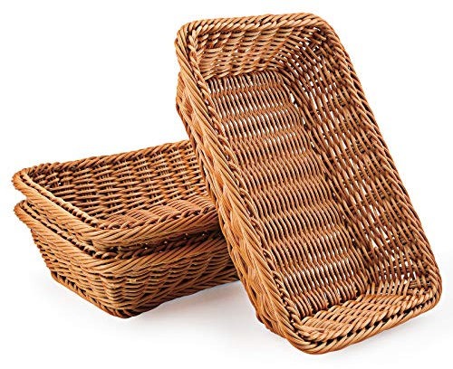 WANDIC 3er Set gewebte Körbe aus Polyweide für Brotaufbewahrung, Lebensmittel, Obst, Gemüse, Servieren, Restaurant, Haushalt und Küche
