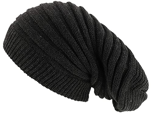Armycrew Dreadlock Deep Crown Ribbed Long Knit Rasta Beanie - Charcoal
