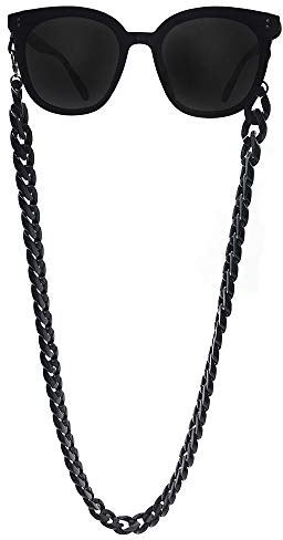 Decker Acrylic Eyeglass Chain Sunglasses Holder Designer Trendy Fashion Eyewear Retainer Strap Necklace glasses hanging for Women (Black)