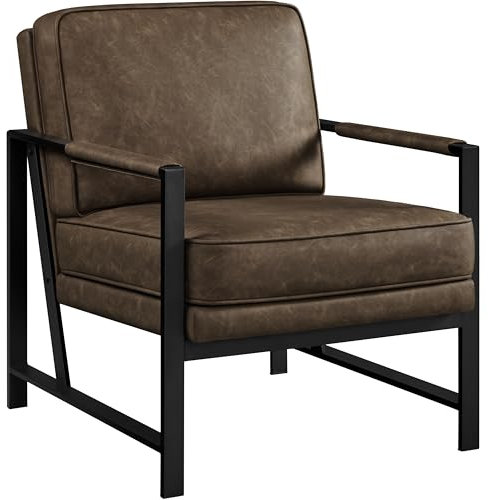 Yaheetech Retro Sessel Stuhl Lehnstuhl Relaxsessel mit Rückenlehne Einzelsessel mit Metallrahmen und Kunstleder, braun