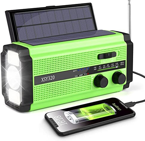 MILFECH Solar Radio, AM/FM Kurbelradio Tragbar Notfallradio mit 5000mAh Wiederaufladbare Batterie, 3 Modi LED Taschenlampe, LED Leselampe, SOS Alarm und Handkurbel Dynamo für Camping, Reisen (Grün)