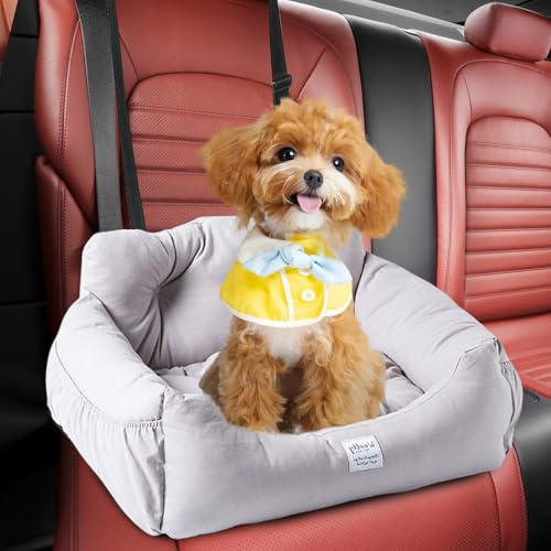 PETCUTE Asiento de Coche para Perros, Antideslizante Elevador Con Correa de Seguridad, Clip y Bolsa de Almacenamiento, Desmontable y Lavable, Para Perros Pequeños y Medianos