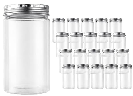 AKOLAFE 20 Pack 350ML Plastic Jars with Lids 12oz Kitchen Storage Jars Clear Plastic Jars Leak Proof Plastic Storage Jars Slime Containers for Kitchen, Spice, Cosmetic, DIY Crafts