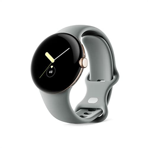 Google Pixel Watch – Montre connectée Android avec suivi et analyse des activités – Boîtier en acier inoxydable Champagne Doré avec bracelet sport couleur Vert Sauge, WiFi/BT