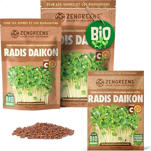 ZenGreens® - Graines de radis daikon bio - Choisissez entre 10g, 200g et 500g - Graines de radis daikon avec un taux de germination supérieur à 97% - Microgreens