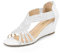 PIZZ ANNU Sandalen Damen Glitzer Strass Sandaletten mit Keilabsatz Reißverschluss Plateau Sommer Frauen Schuhe Keilsandalen Elegant Bequem Sommerschuhe Weiß EU 41
