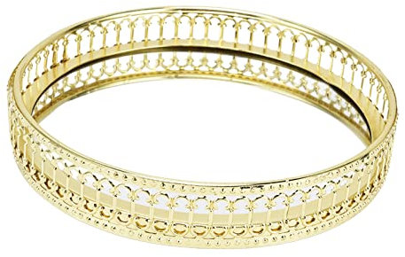 Tomotato Spiegeltablett, Kerzenhalter Schminktisch Organizer Tablett Nordisches Eisen Kunst Gold Rund Leicht Luxuriös für Parfüm, Schmuck, Make-up(A)