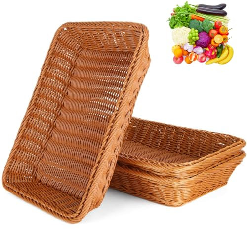 Bssowe 3 Stück Brötchenkorb, Brotkorb Geflochten, Storage Basket Rectangular, Braided Multi-Purpose Basket, Garden Basket, Polypropylen, for Restaurant, Fruits, Geschäft, Home (35 x 25 x 7 cm)