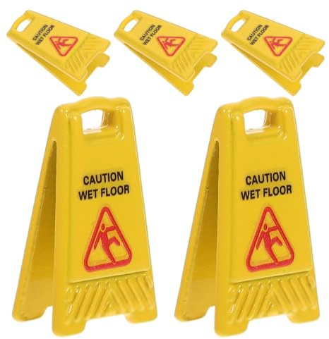 Caution Wet Floor Sign, Yellow Warning Sign Miniature Warning 5pcs Tiny Wet Floor Signfor Dollhouse Realistic Safety Caution Ideal for Commercial Business Use 2.60X1.40X0.90CM