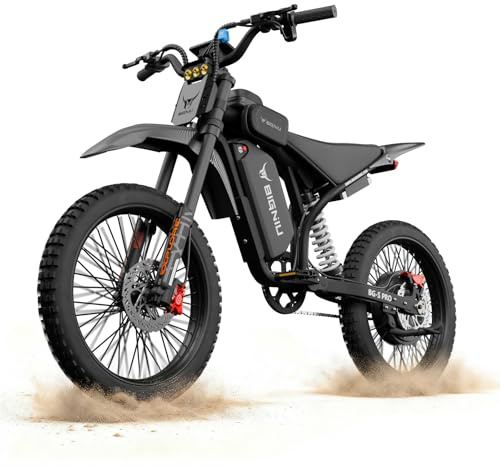 BIGNIU Electric Dirt Bike, Electric Bike for Adults with 3000W Peak Motor, 60V 32Ah Battery, 19x2.1 Fat Tires, Off-Road Ebike Removable Battery, E Bike for Teens, Ebike City Riding (Black)