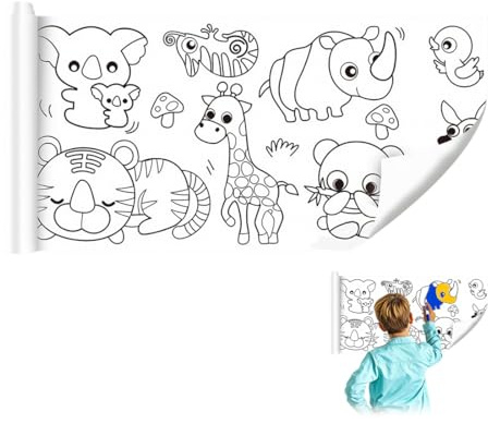ZWWOGE Rotolo di Carta da Disegno per Bambini da 3 Metri con Superficie di Carta Autoadesiva - Ideale per Disegni da Colorare per Bambini e Attività Creative per Ragazzi e Ragazze