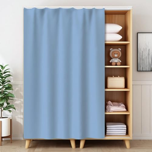 Tende Scorrevoli per Armadi con Binario, Tendina Sottolavello Autoadesivo, Tende per Scaffali Senza Fori in Flanella per Cucina, Armadio, Camera, Soggiorno, Bagno (L × A)(Dusty blue,70 x 110 cm)