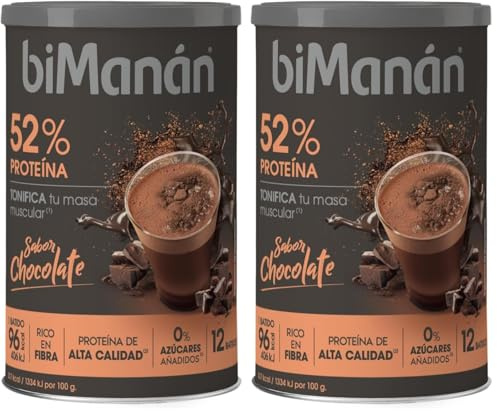 BIMANÁN - Batido de Proteína sabor Chocolate | 52% Proteína por Porción | Ayuda a Tonificar y Aumentar Masa Muscular | 360g, 12 Raciones (Paquete de 2)