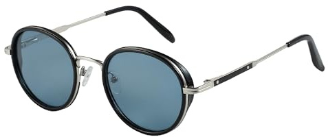 ZENOTTIC Occhiali da Sole Polarizzati Rotondi per Uomo Donna Montatura Metallica Steampunk Retro Protezione UV400 per Guida e Uso Quotidiano Argento/Blu