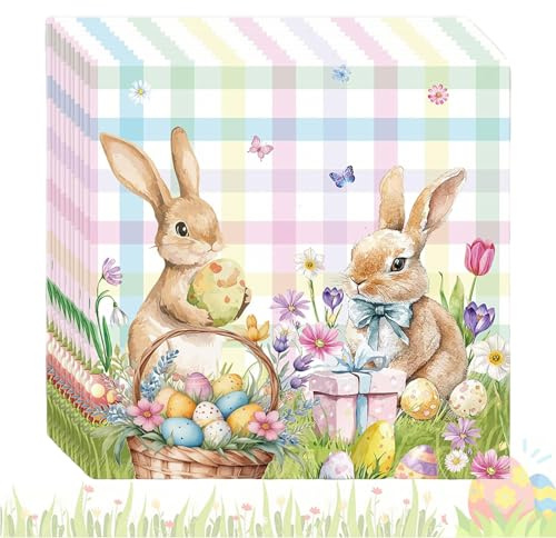 GIUSOBG 40 Pezzi Tovaglioli di Carta Pasquali, Tovaglioli di Carta, Tavola di Pasqua Decorati Decorazioni Primavera per Festa di Primavera Compleanni Bambini Tè Giardino