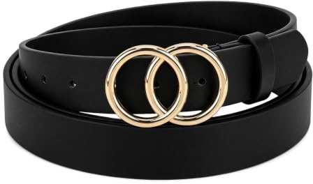 Zirax Women's Belts for Jeans Dresses PU Leather Belt Women with Double O-Ring Zinc Alloy Buckle Adjustable Waist Belt Black Brown Ladies Belts