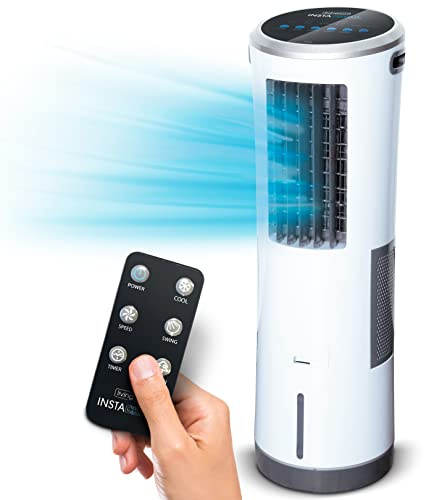 INSTACHILL Enfriador Evaporativo de torre Mejor que Ventilador, menor consumo que Aire Acondicionado. Sin instalación Pórtatil. Mando a distancia. Saludable sin sustancias químicas. Seguro sin aspas
