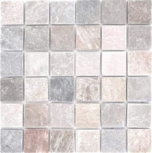Mosaik kvadrat kvartsit beige/grå kvarts natursten kök, mosaiksten format: 48 x 48 x 10 mm, mattstorlek: 305 x 305 mm, 10 mattor