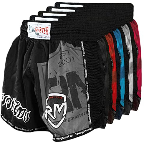 RingMaster Warrior Kids Kickboxing Thai Shorts Kick Training Clothing MMA Martial Arts (Black, XX Small)