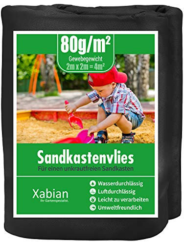 Sandkastenvlies 3,2m x 3,2m schwarz 80g/m² I Schutzvlies für Sandkasten gegen Unkraut I Ideal als Sandkastenfolie und Unterlage gegen Unkraut & Vermischen mit dem Untergrund