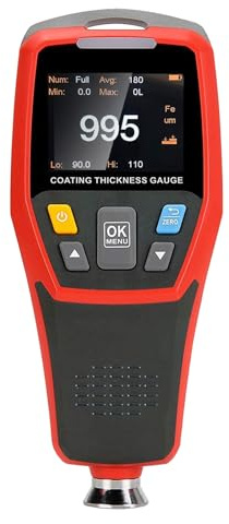 RockyMars UT343D - Medidor de grosor de pintura digital profesional para coche usado, resolución 0.01 mils, F/NF, con indicador visual Go-NoGo y pantalla giratoria automática
