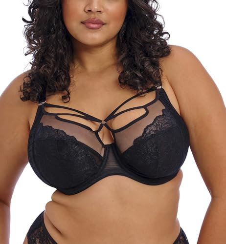 Elomi Women's Brianna Underwire Plunge Bra, Semi-Sheer, Black, 34F