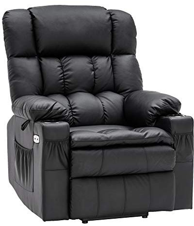 M MCombo Fernsehsessel mit Aufstehhilfe elektrisch 3 Motoren Rückenlehne & Beinstütze Getrennt Verstellbar Relaxsessel mit Liegefunktion bis 165° Verstellbare Kopfstütze 7546 (Kunstleder, Schwarz)