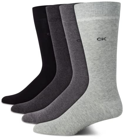 Calvin Klein Men's Dress Socks - 4 Pack Soft Cotton Blend Patterned Crew Socks for Men - Casual Mens Long Work Socks (7-12)