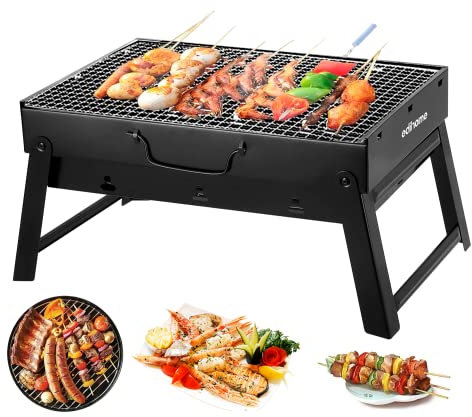 Edihome, Barbacoa Portatil, de Carbon, con Parrilla, Plegable, Acero inoxidable, Camping accesorios, Acampada o Picnic, para Exterior, Terraza, Ligera (S)
