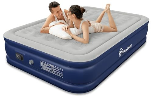 YITAHOME 2x1,5m Luftmatratze 2 Personen, Selbstaufblasend Luftbett mit Integrierter Elektrischer Pumpe, Aufblasbare Matratze Bett mit Tasche für Gästezimmer, Camping, Blau/Grau