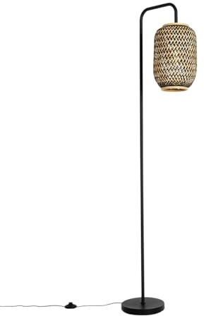 Qazqa Oriental Lámpara de pie oriental bambú con negro - Yvonne Bambú/Acero Alargada Adecuado para LED Max. 1 x 25 Watt