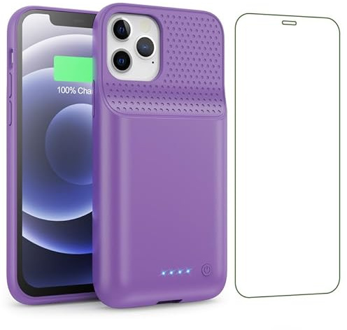 HETP Funda Batería para iPhone 12/12 Pro (6,1), 10800mAh Funda Cargador Portatil Carcasa de Carga Protectora Portátil, Ultra-Silm Carcasa Recargable de Carga Extendida para iPhone 12/12 Pro - Morado