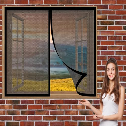 Mosquito Insect Mesh Screen 172 x 154 cm(68 x 61inch) Mosquito Net Insect Net Mosquito Bug Protection Without Drilling Easy to Install Fly Net for Windows for Windows Doors Patio, Black