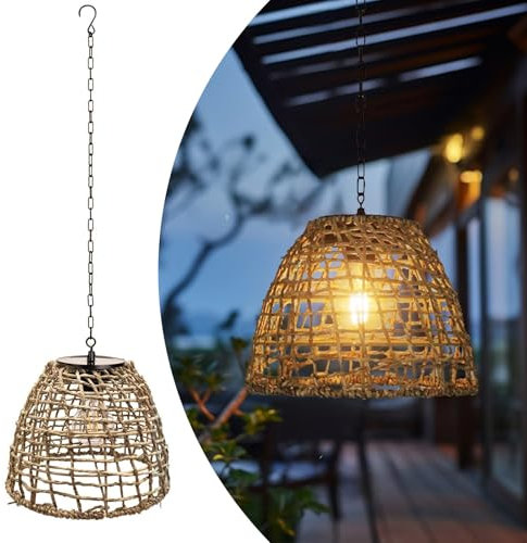 pearlstar Solarlampen für Außen Hängend Solar Laterne Seetang Garten Deko für Draußen Solarlaterne mit Schnur Wetterfest Griff Pendelleuchte für Balkon Terrassen Patio