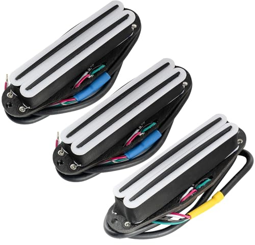 Musiclily Pro ST-DPHA Alnico 5 Rail Blade Set Micros Humbucker Format Simple Bobinage Manche Milieu Chevalet Super Distortion pour Guitare électrique Style Strat, Corps Blanc Rail Noir