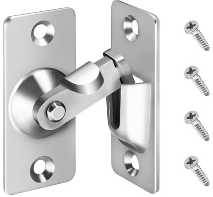 GlasFlength 90 Grad Türriegel Edelstahl, Schiebetür Schloss Rechtwinklige Türschloss Hasp Latch mit Schrauben Schiebetürschloss Präzisionsguss Riegelschloss für Alle Innen und Außentüren (Silber)