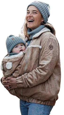 fun2bemum Wendbare Cord-Umstands- und Tragejacke 5-in-1 Allwetter-Funktionsjacke für Schwangerschaft, Babytragen & Alltag (DE/NL/SE/PL, Alphanumerisch, S, Regular, Regular, Mokka)
