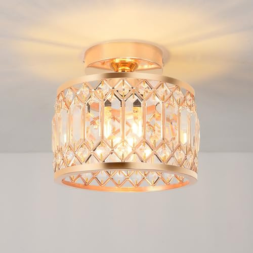 ANWIO Hallway Lights Ceiling,Ceiling Light Living Room,Kitchen Lights Ceiling,E27 Light Shade Lamp,Gold Chandelier,Morden Crystal Lounge Light Ceilings (LAMP DIAM 20.5CM)
