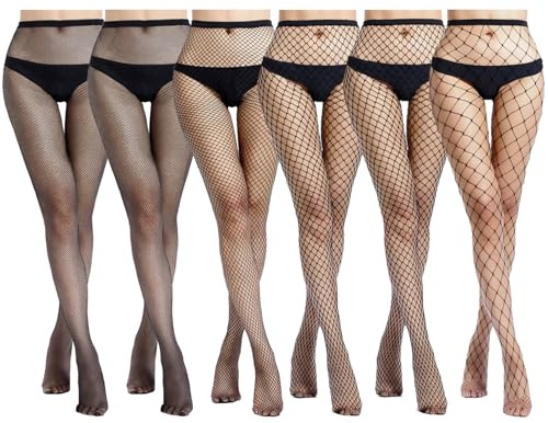 Kotashion 6 Pares Mujer Medias Rejilla, Cintura Alta Rejilla Negra, Medias Malla Mujer Sexy ，Elástico Pantimedias Talla única Medias de Red